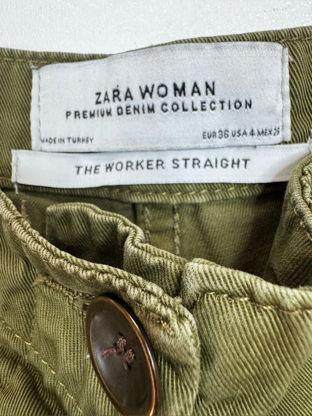 Zara “The Worker Straight “ Olive Wide-Leg Pants Womens Size 4 - Picture 5 of 8